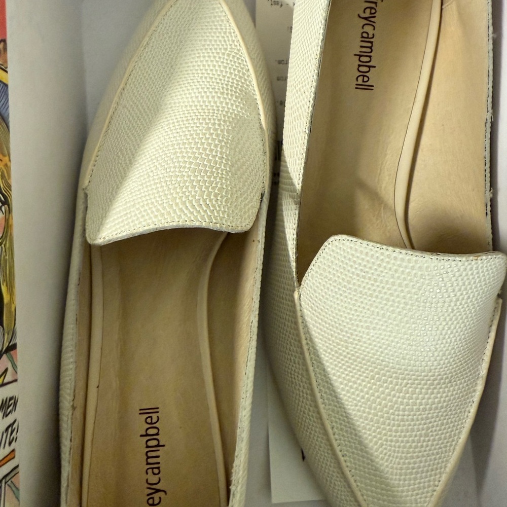 Jeffrey Campbell White Slip-On Flats with Textured Design